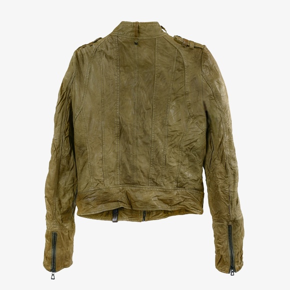 RUDSAK Khaki Crinkled Leather Cropped Moto Jacket Size M MSRP $550 - Picture 2 of 14